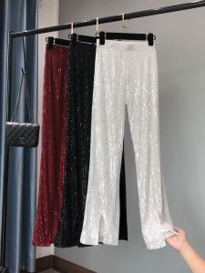 2022 Summer New Thin Sequins Slim Fit Slimming Bootcut Pants Long Legs High Waist Drooping Mop Trousers Women