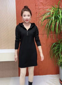 Fashionable Long Sleeve Hooded Midi Dress Slimming Solid Color Versatile Autumn Winter New Arrival Womens Premium Quality Dress