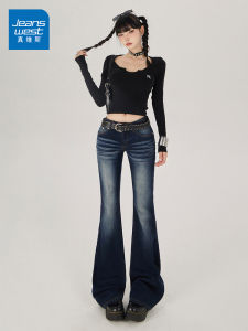 Jeanswest American Retro Flared Denim Jeans Womens Spring Autumn New Style Spicy Low Waist Slimming Elastic Bell Bottoms