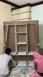 Zhizhutang Lemari Kain Portable 3 Sisi Polos Dengan Penutup Debu Lemari Kain Resleting Multifungsi