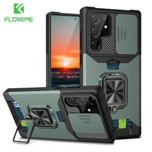 FLOVEME Armor Push Window Slide Camera Phone Case For iphone 16 15 14 13 12 11 Pro Max With Ring Holder Stand Card Slot Hard PC Shockproof Back Cover For iphone X XR XS Max