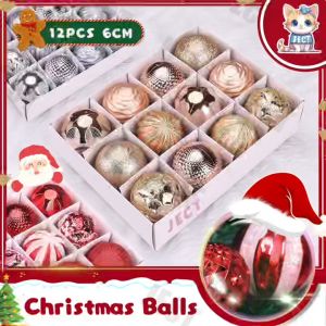 JECT Christmas Balls 12PCS 6cm for Xmas Tree Decor Gold Silver Red Holiday Festival Hanging OrnamentS Party Box Packed