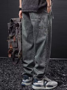 Retro American Denim Jeans Mens Trendy Loose Casual Straight Workwear Trousers Wear Resistant Labor Protection Clothes