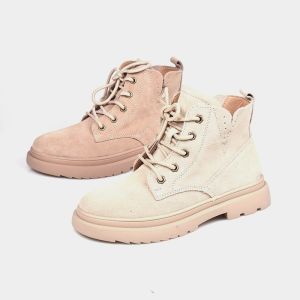 รองเท้าบูทหนังวัวสั้น BBLV สไตล์ยุโรป ทรงหัวมน ทรงหุ้มข้อสูง สำหรับผู้หญิงในฤดูใบไม้ร่วงและฤดูหนาว