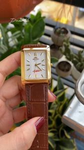 Đồng hồ nam nữ ANBSHOP orient mặt chữ nhật vỏ vàng - dây da màu nâu sang trọng - size 20x24/30x34mm