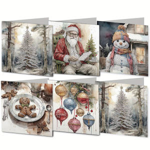 other | 6 Christmas card postcards with diamond-painted designs. DIY paper snowman patterns are suitable for giving as gifts to express