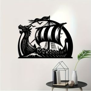 CIFbuy | 1 Mô Hình Tàu Viking Kim Loại Dài Trang Trí Tường Chống Gỉ Tượng Tàu Bắc Âu Dùng Trang Trí Trong Nhà/Ngoài Trời Chủ Đề Chiến Tranh Biển Dành Cho Người Yêu Lịch Sử
