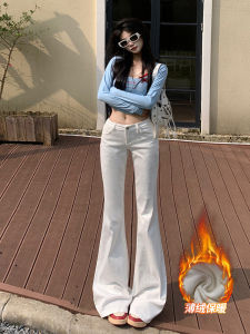 Low Waist Fleece Lined Micro Flared Denim Jeans Womens Autumn Winter New Style Slim Fit Elastic Bell Bottoms Casual Cotton Stretch Denim