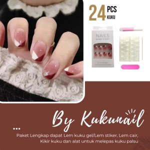 Kuku Kaki Fake Nail Polos 24pcs Strip & Lem Cair