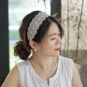 French Romantic Exquisite Denim Cut Out Lace Embroider Wide Brim Hair Band Female Fancy Elegant New Arrival Hair Travel Headband