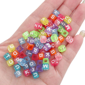 100pcs 6x6mm Colorful Acrylic Letter Beads Cube Square Alphabet Loose Beads For Handmade Bracelet Necklace Earring Keychain DIY Jewelry Making Accessories
