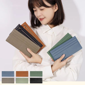 2025 New Long Wallet Womens Pure Color Zipper Card Holder Ultra Thin Leather Wallet Top Layer Cowhide Simple Style