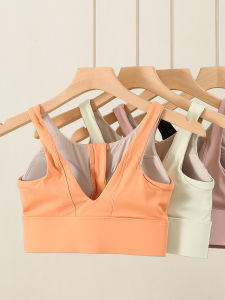 Front Zipper Large Size Sports Bra Womens Deep V High Strength Running Shockproof Breast Holding Fitness Training Yoga Bra