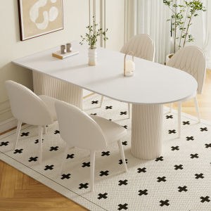 Modern Simplicity Luxury Rock Slab Dining Table Oval Shape Wall-Mounted Cream Style for Small Households