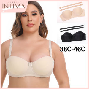INTIMA 34D~42D Plus Size Strapless Bra For Women Push Up Underwire Non-Slip Seamless Invisible Bras Plain Color Bralette Underwear