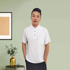 Pure Cotton Silk Mens Short Sleeve T-Shirt Summer Loose Fit Casual Shirt Thin Large Size Cotton Silk Cool Feeling Daily Wear