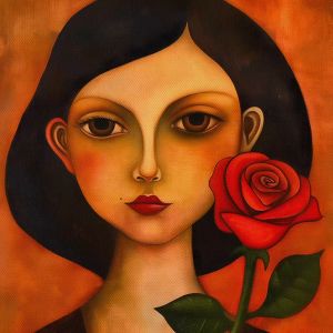 Tranh cô gái và hoa hồng trừu tượng chân dung.Tranh treo tường dán tường trang trí nội thất.CGI-943