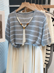 JIANDIYA | Lace Hollow Stripes Short Sleeve Loose Summer T Shirt