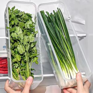 Vegetable Food Storage Boxes with Lid / Clear Rectangular Scallion Spaghetti Container / Multi-Purpose Kitchen Organizer for ScallionOnions Fruit / Large Capacity Dampproof Refrigerator Crisper