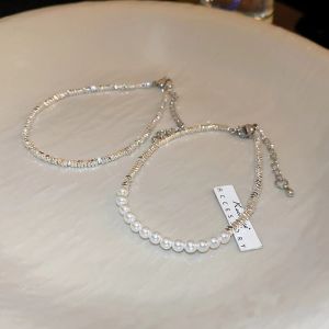 Silver Pearl Beaded Bracelet Womens Fashion Jewelry Simple Elegance Personality High-End Feeling Hand Chain Alloy Plated