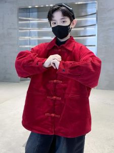Thickened Cotton Childrens Cheongsam Autumn Winter Clothes Big Red Color New Year Celebration Hanfu Tang Costume Top for Kids