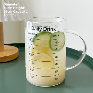 High Borosilicate Glass Water Cup for Women Office Use High Temperature Resistant Large Capacity Scale Straw Lid Home Cup