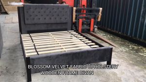 SMASIS Blossom Velvet Fabric Upholstery Wooden Frame Divan Bed Katil Tilam Queen