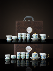 JIXIANSHENG | Elegant Golden River Landscape Chinese Tea Set