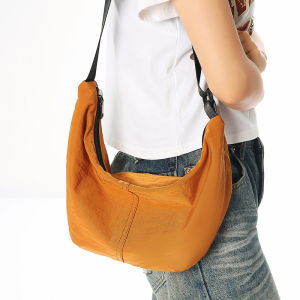 Casual Minimalist Nylon Dumpling Shaped Crossbody Bag for Women with Wide Shoulder Strap Waterproof Moon Cloth Sporty Leisure
