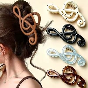 4Pcs Musical Note Hair Claw Clip Polka Dot Print Shark Clip Korean Minimalist Glossy Hair Accessory Daily Wear