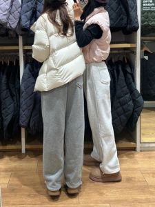 Thickened Fleece Womens Drawstring Sports Sweatpants American Style Cuffed Pants Winter Warm Casual Straight Leg Trousers