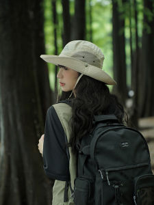 หมวกป้องกันแสงแดดกลางแจ้งผู้ชายเดินป่าตั้งแคมป์ตกปลาหมวกคาวบอยป้องกันรังสียูวีชายคาขนาดใหญ่สไตล์โดม ลำลอง ผ้าฝ้าย โพลีเอสเตอร์ หมวก