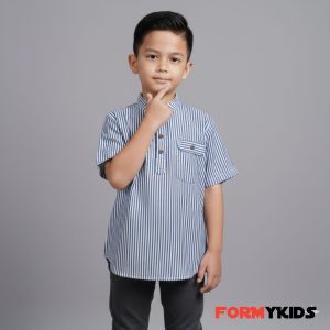 Kemeja Koko Kurta Anak Laki-laki Lengan Pendek Motif Stripe Usia 1-12 Tahun