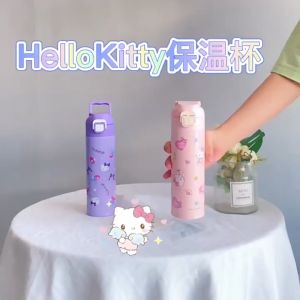 316 Stainless Steel Sanrio HelloKitty Frozen Handy Themos Cup Cute Cartoon Student Portable Out Straight Drink Cup Hand Bouce Cup保温弹跳杯 迪士尼三丽鸥儿童保温杯食品级316不锈钢水杯小学生上学专用便携直饮水壶