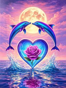 HUACAN Diamond Painting Complete Kit Dolphin Animal Handicrafts Art Wall Decoration Mosaic Sea Heart Rose Lower Full Drill