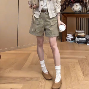 MEITESIJIAONU | Khaki Retro Utility Shorts For Plus Size Women