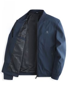 ROMON | Lormen Mens Short Baseball Collar Jacket Windproof Fashionable Spring Autumn Outerwear Standard Fit Polyester Fiber Zipper Closure
