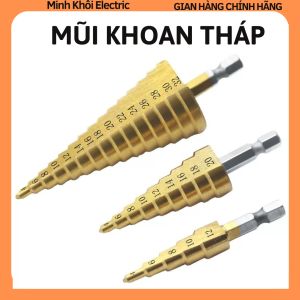 mũi khoan tháp HSS bước phủ titan bộ 3 mũi khoan tầng chuôi lục giác WORK ZONE