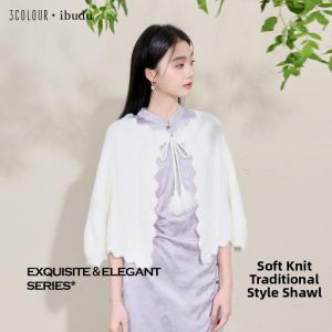 3COLOUR·S | Lace-like Textured Knitted Shawl with Tassels