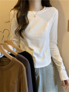 Spring & Fall New round Neck Shoulder Silm Long Sleeves Pure Color T-Shirt Womens Korean All-Match Simple Winter Inner Wear Bottoming Shirt
