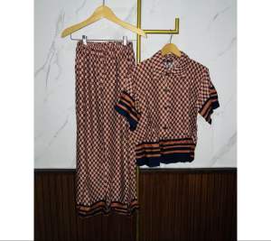 New One Set Crop Setelan Celana Kulot Wanita Hightwaist Rayon Premium Busui Friendy BB MAX 75KG Motif