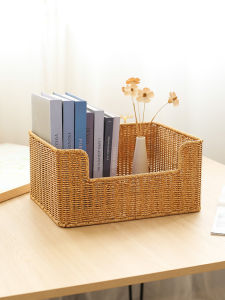 Drawered Woven Rattan Style Storage Basket Desktop Stationery Organizer Coffee Table TV Cabinet Storage Basket Household Good