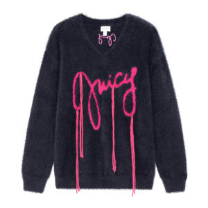 Juicy Couture | Contrast Color Embroidered Jacquard V-Neck Knitwear