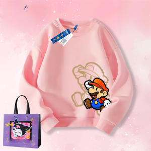 NASA Collaborative Fleece Lined Cotton Sweatshirt for Boys Q Version Super Mario Print Cute Upper Apparel Autumn Winter New Model