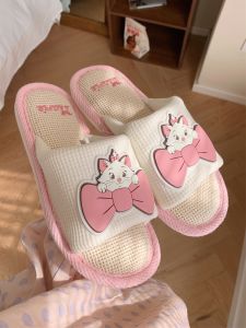 Anti-Slip Cotton Linen Slippers Thin Strips Cute Home Use Floor Shoes Spring Summer Female Style Sweat Absorbent PVC Bottom