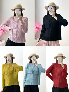 Miyake Pleated Jacket 2025 New Long Sleeved Lightweight Sunscreen Cardigan Shirts Top for Women