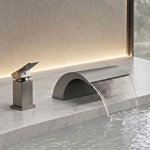 Surface Mount Pull-handle Brass Waterfall Faucet Double Handle Dual Control