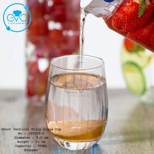 Bộ 6 Ly Uống Nước Thuỷ Tinh Bầu Sọc Lùn JS5139-2 Short Vertical Striped Glass Cup 380Ml