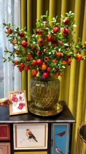 Cành Lựu Giả Loại 6 Quả và 7 Quả To Màu Cam Đỏ Size Đại Cao Cấp Cắm Bình Hoa Decor Trang Trí Nhà Cửa Sang Trọng May Mắn