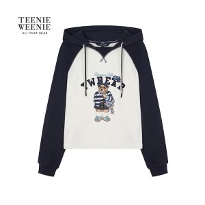 TeenieWeenie Bear Print Hoodie Womens Short Sleeveless Jacket Fun Color Block Design Autumn New Arrival Cotton Polyester Blend